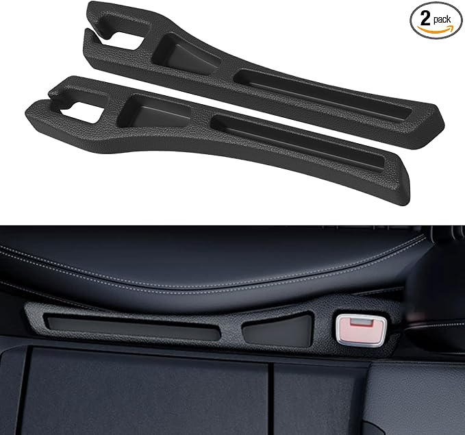 Car Seat Gap Filler Organizer, 2PCS Multifunctional Vehicle Fill Gap Blocker with Storage Slot Between Seat & Console, Anti-Drop Auto Interior Organization, Universal Fit (Black)