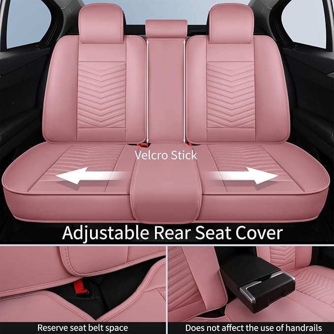 HChengkikz Car Seat Cover, Faux Leather, Waterproof (Pink) | Easy Maintenance, Airbag Compatible, Universal Fit For Most SUVs Trucks Pick-ups Sedans
