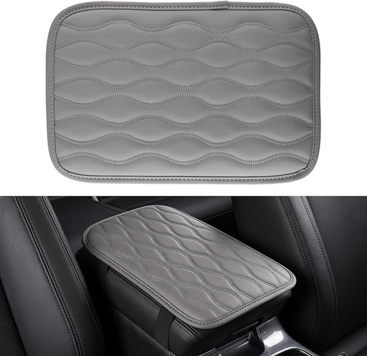 Amiss Car Center Console Cover, Upgraded Leather Car Armrest Cushion, Universal Waterproof Cushion Pad, Non-Slip Car Interior Accessories, Fits Most Sedans SUVs Trucks (Gray)