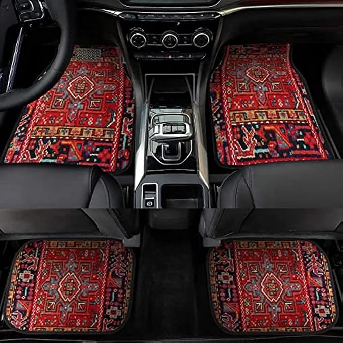 Car Floor Mats Non-Slip Automotive Floor Mats All-Weather Front Rear Car Floor Foot Mat Sets of 4 Pieces Foot Mats Rugs Carpet for Car Trucks SUV Sedans (Red 2.0)