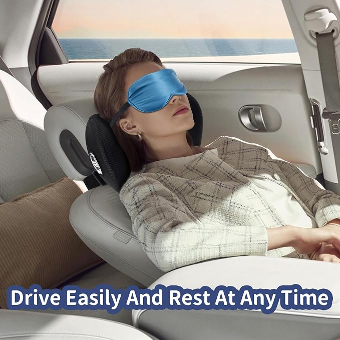 2 Pack Car Headrest Pillow, Soft Support Car Pillow with Adjustable Strap | 100% Memory Foam & Breathable Removable Cover, Ergonomic Design, Universal Neck Pillow for Car & Office Chairs(2 Sleep Masks)
