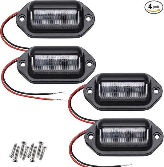 4PCS Ice Blue LED License Plate Light, 12V-24V Waterproof 6-SMD License Plate Lamp Taillight, Universal for Truck SUV Trailer Van RV Boats as Step Courtesy Light, Dome/Cargo Lights or Under Hood Light
