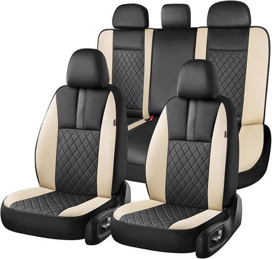 Coverado Car Seat Covers Full Set, Automotive Front and Rear Seat Covers with Backrest, Nappa Leather Car Seat Protectors Waterproof, Universal for Most Vehicles