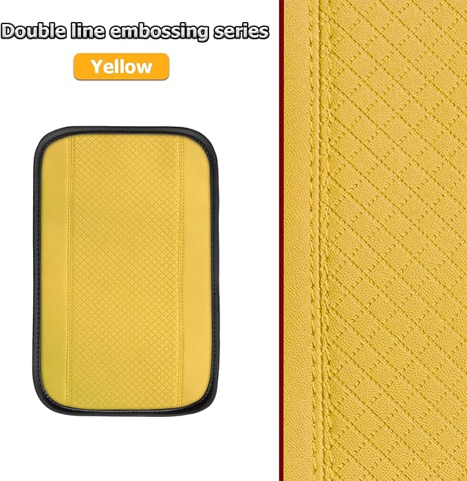 Moly Magnolia Auto Center Console Pad, PU Leather Car Armrest Seat Box Cover, Waterproof Non Slip Soft Armrest Box Cushion Protector, Car Accessories Universal for SUV, Truck, Van (Yellow)