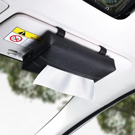 Premium PU Leather Car Tissue Holder & Napkin Dispenser, Refillable Sun Visor Napkin Holder for Masks, Backseat Case, Auto Accessories Interior