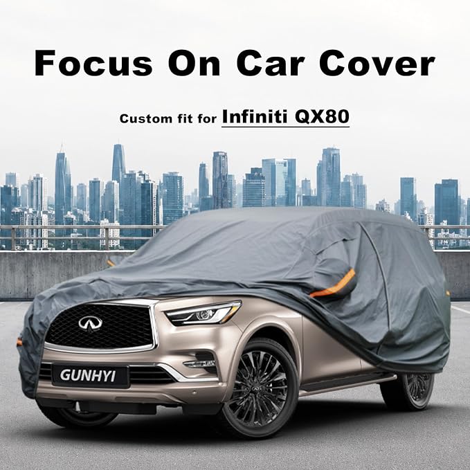 GUNHYI Premium Car Cover Custom Fit Infiniti QX80, 16 Layers Heavy Duty Car Cover Waterproof All Weather with Zipper Door for Sun Rain Snow Dust Uv Protection