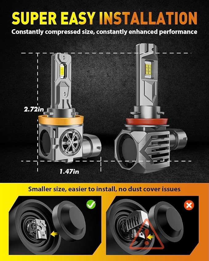 Termitor Upgraded H11 9005 Light Bulbs Combo, 100,000LM Super Bright H9 H8 Bulbs, 85000+Hrs Long Life, 1:1 Halogen Fit Plug-N-Play H9 H8 HB3 Off Road Lights, 6500K White, Pack of 4