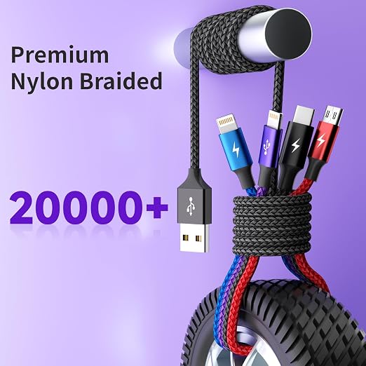 4 in 1 Multi Charging Cable, 2 Pack 5FT Dual IP Charging Cords | USB Cable with IP/IP, USB C & Micro Ports, Nylon Braided Phone Charger for Multiple Devices, Travel & Car Use