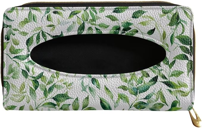 Green Leaf Car Standard Tissue Holder Green Leaf PU Leather Backseat Tissue Case Holder Fit SUV Sedans Vans Trucks