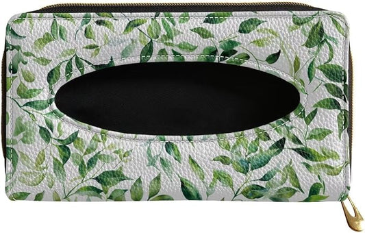 Green Leaf Car Standard Tissue Holder Green Leaf PU Leather Backseat Tissue Case Holder Fit SUV Sedans Vans Trucks