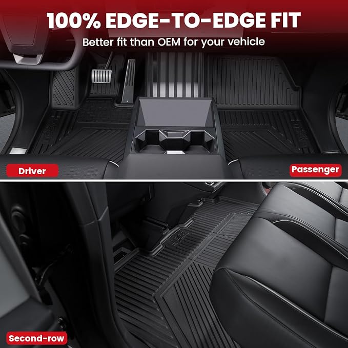 LASFIT Premium Extra Thick Floor Mats for Tesla Cybertruck 2023-2026 All Weather TPE Custom Fit Pickup Interior Accessories Front Rear Car Liner 1st & 2nd Rows Set, Black