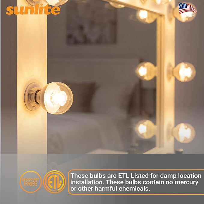 Sunlite G16.5 Light Bulb LED, 5 Watts (40W Equiv.), 350 Lumens, Dimmable, Type G Globe Shape E12 Candelabra Base, Short Bulbs, Vanity Mirror Bulbs, 3000K Warm White, Clear, 6 Count