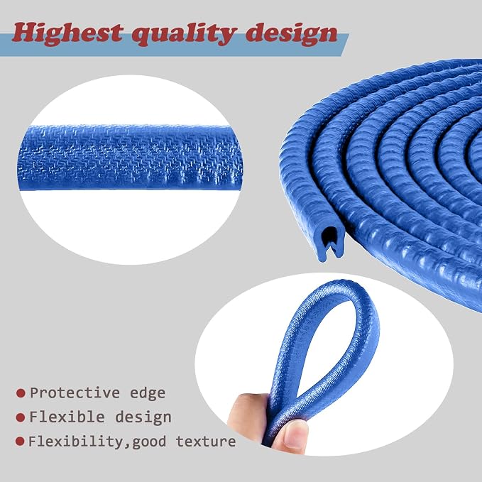 U Shape Car Door Edge Guard - 16Ft Rubber Seal Trim, Aluminum Weather Proofing Protection for Most Cars (Blue)