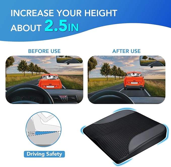 Lofty Aim Car Seat Cushion, Car Seat Pillow, Automotive Cushion | Memory Foam Car Seat Cushion for Long Driving, Butt Pillow for Pain Relief, Driver Seat Cushion for Car, Truck, Office, Black