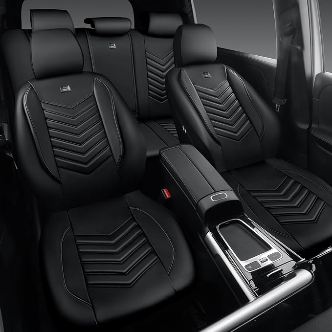 CAR PASS 3D Foam Faux Leather Seat Covers Full Set,Waterproof Leather Seat Cover for Cars,Luxury Universal Fit for SUV Truck Sedan Automotive, Armrest Airbag Compatible Anti-Slip, All Black