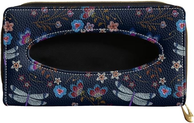 Dragonfly PU Leather Sun Visor Napkin Holder Car Standard Tissue Holder Luxury PU Leather Backseat Tissue Holder FitsSedans SUV Trucks