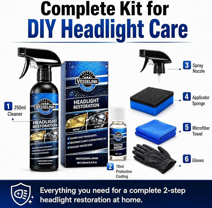 Headlight Restoration Kit,Headlight Cleaner and Restorer Kit for Oxidized & Yellowed Lens Repair with Protective Coating,Head Light Restoring Kit,Headlight Cleaner and Restorer Kit