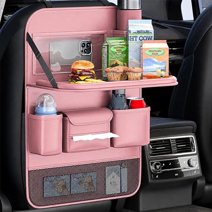 Car Seat Organizers,Multi-functional Back Seat Protectors, Storage Pouches, and Tray Holders (for Cars, Kids, Seat Back and Rear Seats)（Pink 1 Pcs）