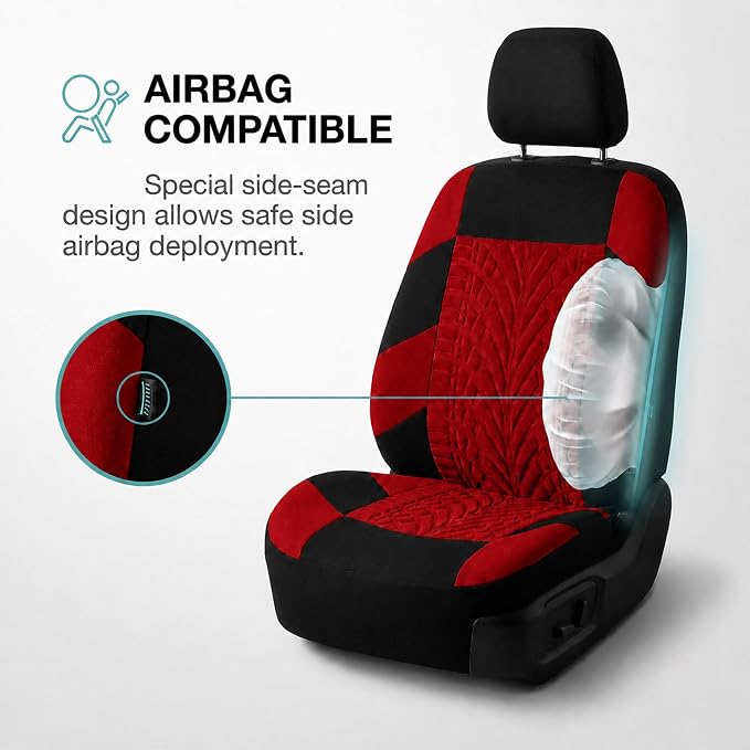 FH Group Car Seat Covers Full Set Premium Cloth - Universal Fit,Automotive Seat Cover,Low Back Front Seat Covers,Airbag Compatible,Split Bench Rear Seat,Washable Seat Cover for SUV,Sedan Red