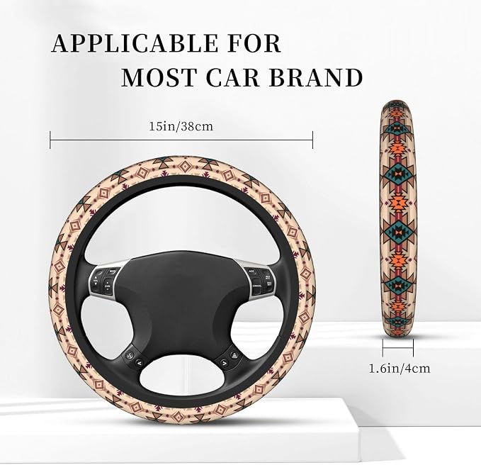 Retro Tribal Aztec Native Steering Wheel Cover For Women Men Girls Car Accessories Decor Anti-Slip Neoprene Auto Steering Wheel Covers Protector Universal 15 Inch
