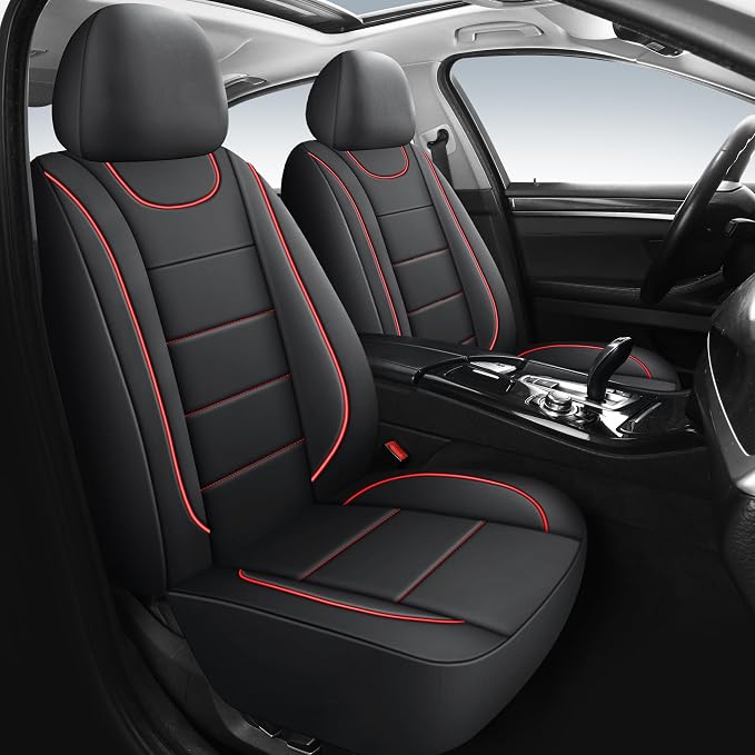 HChengkikz Front Car Seat Cover, Waterproof Faux Leather (Black + Red) | Car Seat Protectors, Quilting, Easy to install, Airbag Compatible, Universal Fit for Most Suvs, Trucks, SUVs
