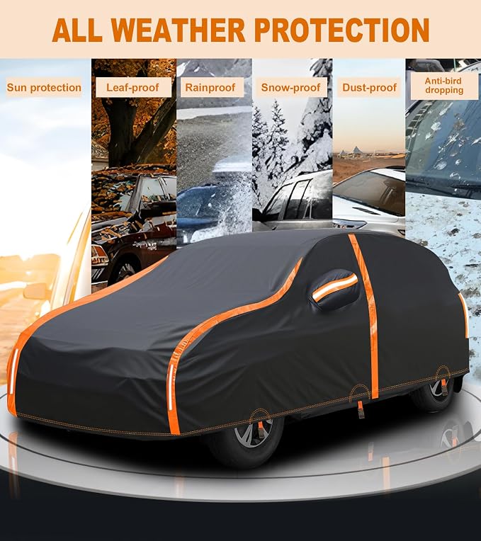 Hatchback Car Cover Waterproof All Weather for Automobiles Compatible with Volkswagen, Ford, Renault Fit UV Protection Sun All Weather Outdoor Fit Compact Cars for Hatchback 163 ’’