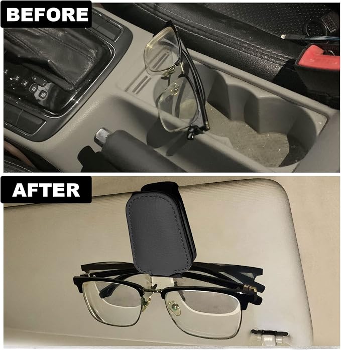 2 Pack Leather Car Visor Sunglass Holder, Magnetic Leather Glasses Eyeglass Hanger Clip for Car, Sunglass Clip Glasses Holder for Car Visor（Black） | Leather Glasses Eyeglass Hanger Clip for Car, Sunglass Clip Glasses Holder for Car Visor