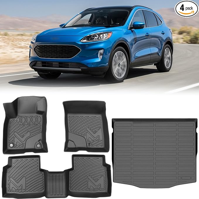TPE Automotive Floor Mats & Cargo Liner Custom for Ford Escape 2020-2025 (NOT Fit Hybrid), All Weather Cover Protection Waterproof Black Floor Liner Front & Rear Row Full Set Car Mats, 4PCS