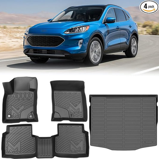 TPE Automotive Floor Mats & Cargo Liner Custom for Ford Escape 2020-2025 (NOT Fit Hybrid), All Weather Cover Protection Waterproof Black Floor Liner Front & Rear Row Full Set Car Mats, 4PCS