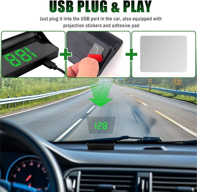 GPS Heads up Display for Cars with HD Large Font,USB Plug & Play Digital Speedometer for Car with Adjustable Brightness,Universal Car HUD Head up Display for Speed Displays