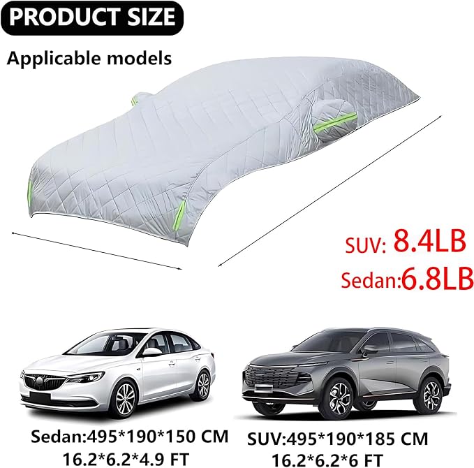 Padded Car Covers for Hail, Hail Protector Car Cover SUV, Car Cover Hail Protection Padded, Durable Half Hail Blanket for Sedan/SUV