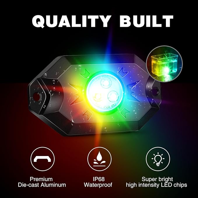 Nilight 2PCS 3FT RGB LED Whip Light with Spring Base and 8 PCS Rock Lights Combo, Remote App Control w/DIY Chasing Patterns Turn Signal Brake Reverse Antenna Lighted Whips for ATV UTV Polaris RZR Jeep