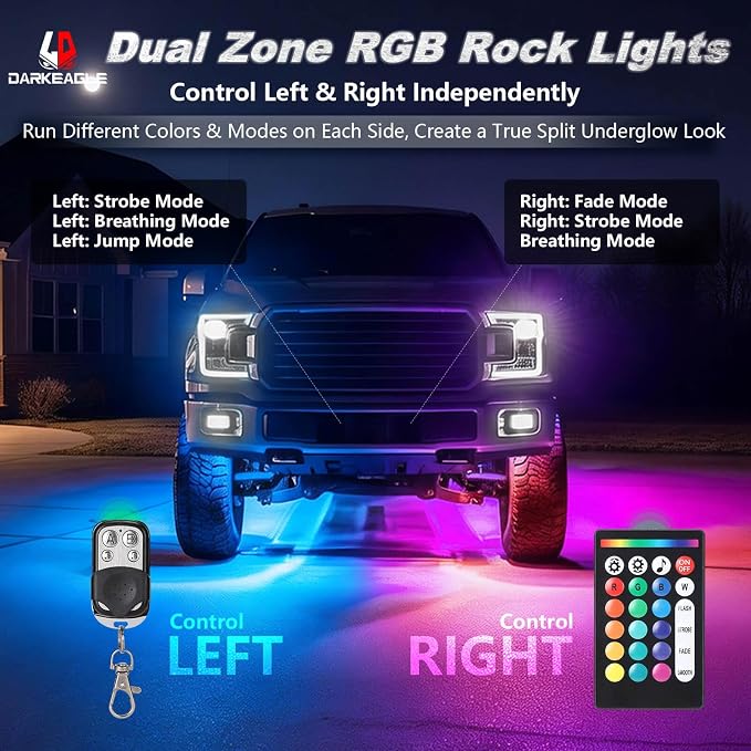 12Pods Full Angle RGB LED Rock Lights Kit for Trucks Pickup Jeep UTV ATV SXS Off-Road, 360Chip Waterproof Multicolor Underglow Light with APP/RF Remote, Pre Wired 12V Underbody Accent Light Dual Zone