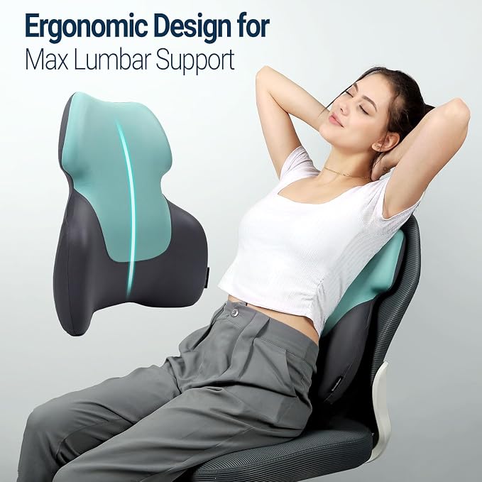 Season Guard Back Support Pillow, Lumbar Pain Relief Cushion for Office/Car | Ergonomic Design, 60D Memory Foam, Cooling Cover, Support Full Spine, Fits Chairs & Cars, Relieve Back Pain, Improves Posture