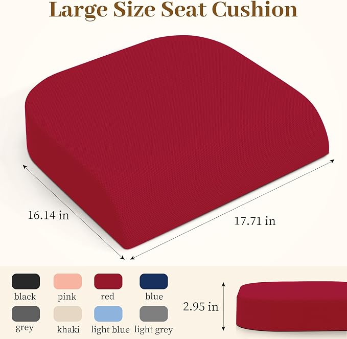 TranquilRelax Large Seat Cushion, Memory Foam Cushion for Long Sitting Hours on Office Chair, Home & Car, Non-Slip Chair Pad for Relieving Back & Sciatica & Hip & Coccyx Pain (Red)