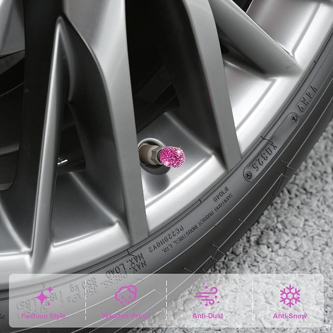 JUSTTOP 4 Pack Handmade Crystal Rhinestone Tire Valve Stem Caps, Universal for Cars, Trucks and Motorcycles - Violet Red