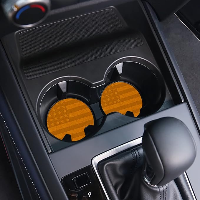 2 Pack Car Cup Holder Coaster, 2.9 Inch Anti Slip Shockproof Car Cup Holders Coasters for Car Interior Accessories for Women Men (Yellow Flag)