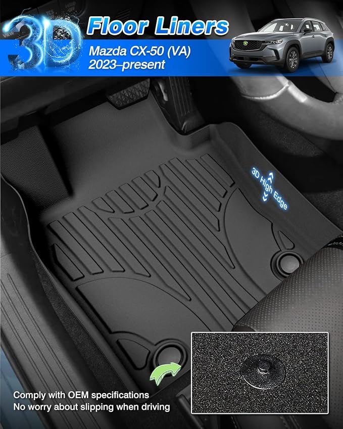 Cartist Floor Mats Custom Fit for Mazda CX-50 2023 2024 2025 (Not for Hybrid) All Weather Floor Liners Front & 2nd Row Carpet Protection 3D TPE Heavy Duty Waterproof