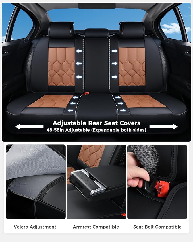 Huidasource Car Seat Covers, Universal Fit for Cars SUV Trucks, Black&Brown | Full Coverage Leather Seat Cover, Airbag, Cupholder Compatible, Seat Function Retain, Easy Install with Velcro