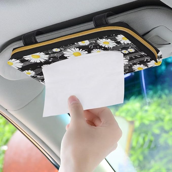 Daisy Notes Print Napkin Holder Daisy Notes PU Leather Car Tissue Holder Universal Car Interior Accessories for Trucks SUV Sedans