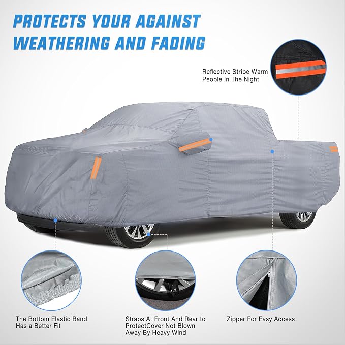 Nilight Car Cover Waterproof All Weather, Heavy Duty Outdoor Rain Sun UV Protection with Zipper Cotton, Extra Thick, Universal Fit for Trucks (Up to 250", Max Cab Length 154")