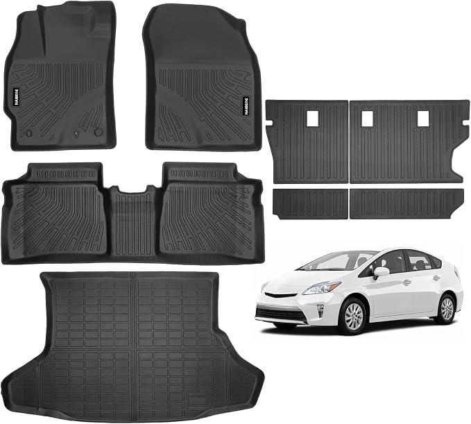 Naibeve Floor Mats for 2010-2014 Toyota Prius - All Weather Custom for Toyota Prius Floor Mats & Cargo Mat & Backrest Mats Waterproof Interior Accessories