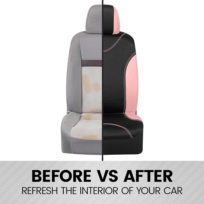 BDK UltraSleek Pink Seat Covers for Cars, Two-Tone Front with Matching Back Car Seat Cover, Made to Fit Most Auto Truck Van SUV, Interior Car Accessories, Full Set