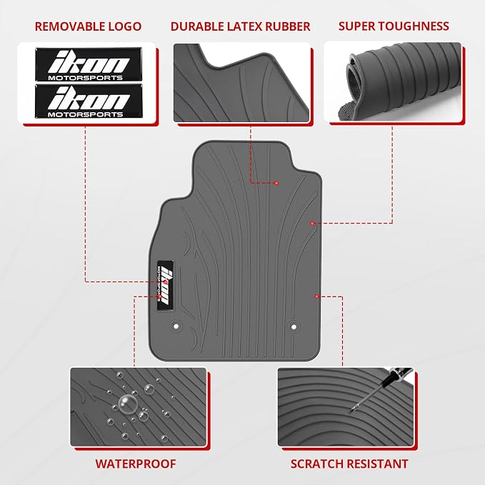 Fit 2008-2015 Chevrolet Cruze Custom Fit Floor Mat IKON Style Gray | IKON MOTORSPORTS, Fit 16 Cruze Limited, Latex Heavy Duty All Weather Season Car Auto Front Rear Carpets Liner 5PC