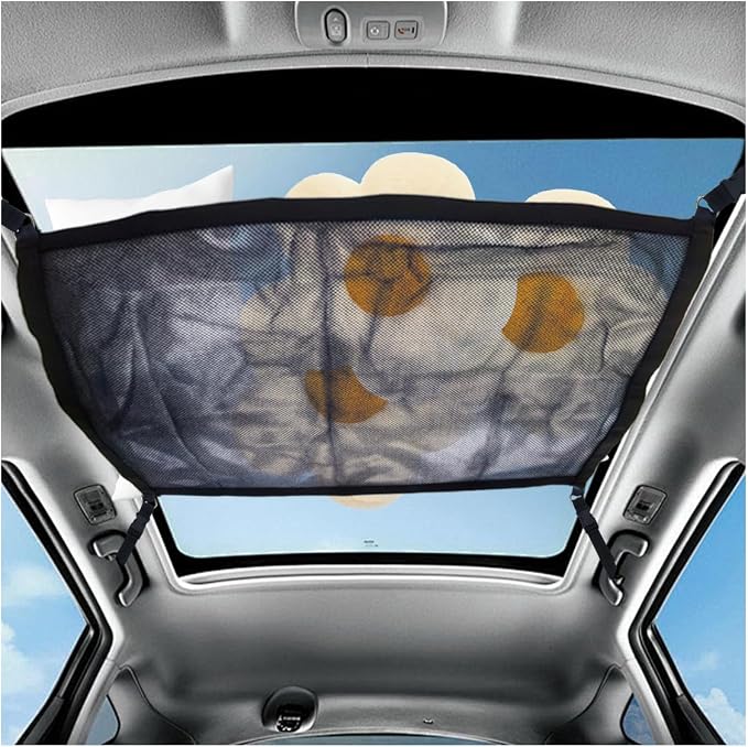 Car Ceiling Cargo Net for SUV - 28.9'' x 22.3'' Roof Cargo Net Organizer Car Ceiling Storage Net - Mesh Car Roof Storage Organizer for SUV Truck Long Road Trip Car Camping Essentials (Monolayer)