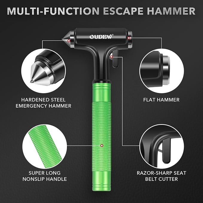 Car Safety Hammer, Car Glass Breaker with Seat Belt Cutter, Automotive Escape Tool, Metal Window Breaker, Emergecy Safety Hammer for Auto Accidents(Green)