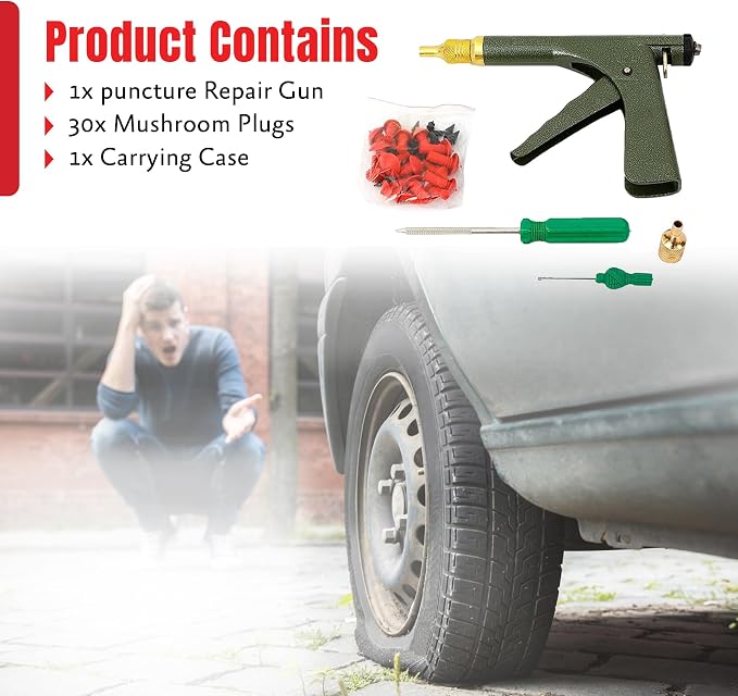 MotorGod 35-Piece Tubeless Tire Repair Kit – Mushroom Plug Gun Tool with 30 Plugs & Hard Case – Heavy Duty Flat Tire Puncture Repair for Car, Truck, SUV, Motorcycle, ATV, UTV, RV, Trailer & Tractor