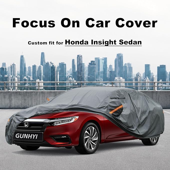 GUNHYI Premium Car Cover Custom Fit Honda Insight, 16 Layers Heavy Duty Car Cover Waterproof All Weather with Zipper Door for Sun Rain Snow Dust Uv Protection
