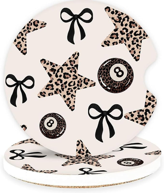 Ceramic Car Coasters – Absorbent Car Cup Holder Coaster Set for Women, Cute Aesthetic Car Accessories for Girls, 2 Pack (White Alyssum)