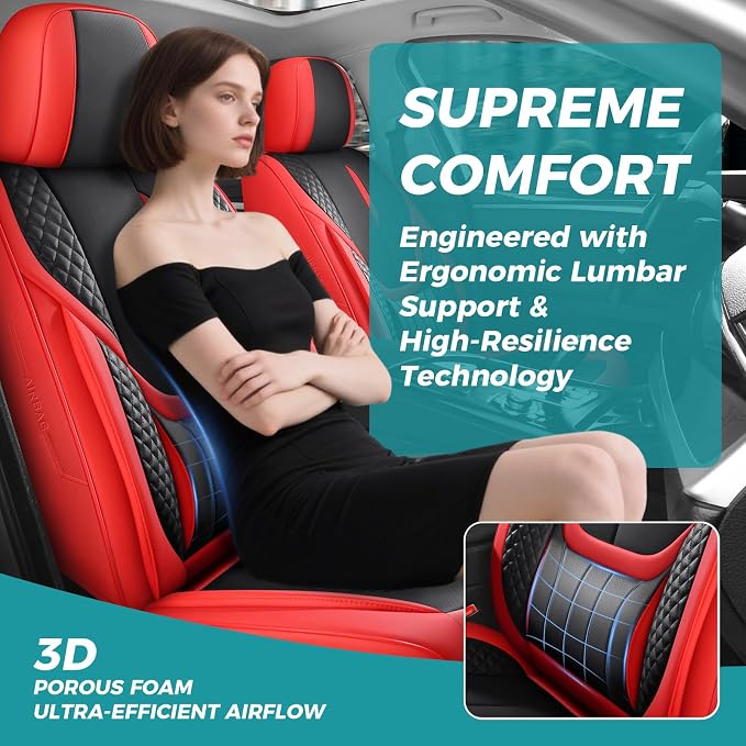 Universal Car Seat Covers for SUVs Sedans Trucks Redblack | universal fit, faux leather, waterproof, breathable, stain/scratch resistant, airbag compatible, anti-slip, easy install